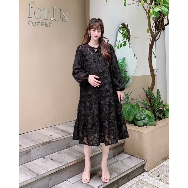 Đầm Bầu Dáng Babydoll Hai Lớp Tay Dài Siêu Xinh