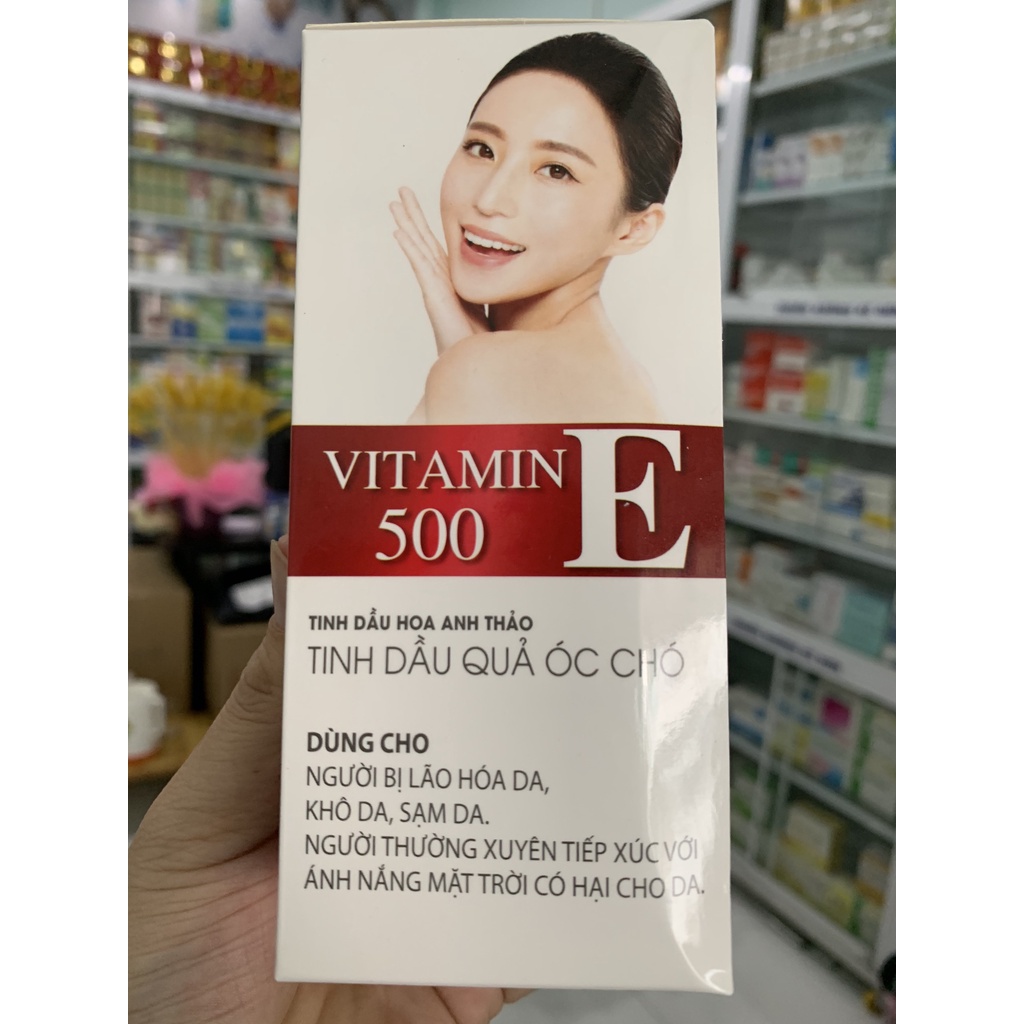 Vitamin E đỏ 500UI, giúp sáng da, căng mịn, chống lão hóa, ngăn ngừa ung thủ da lọ 60 viên- Nhà Thuốc Mỹ Kim