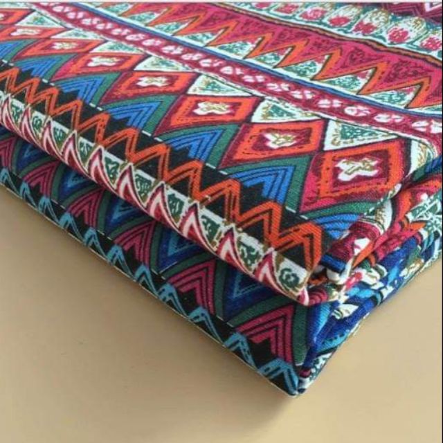Vải bố/ vải canvas họa tiết thổ cẩm đỏ may khăn trải bàn, rèm cửa, ghế sofa, giỏ xách bền đẹp