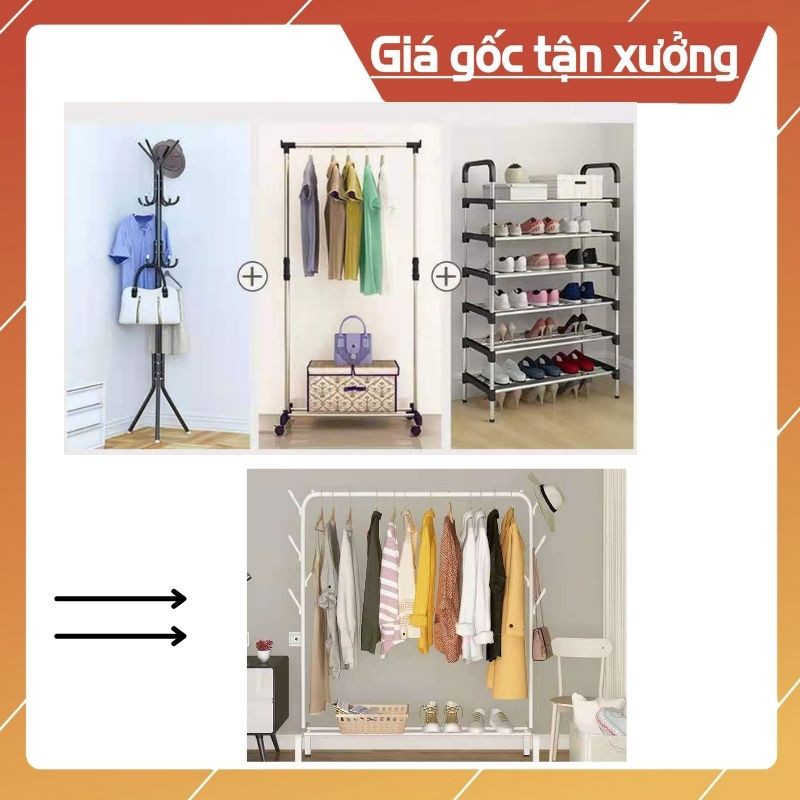 GIÁ TREO QUẦN ÁO,MŨ, TÚI  Đa Năng ( 3 in 1) , MẪU mới - sang - Đẹp - tiện lợi, dễ dễ lắp ráp