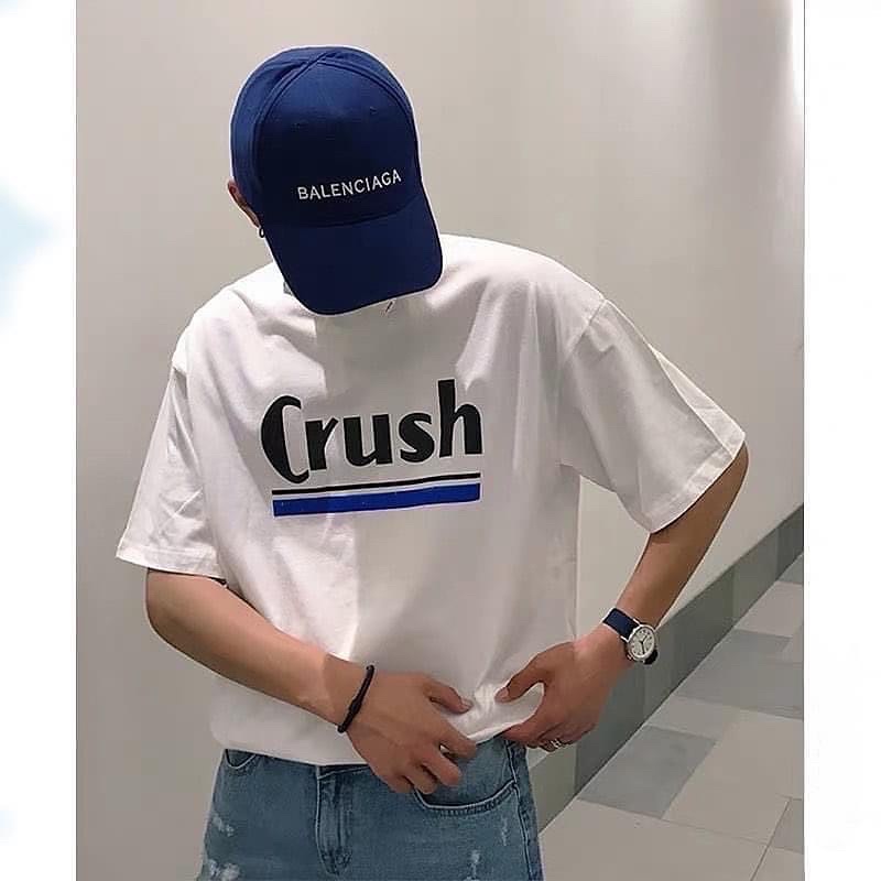 Áo thun tay lỡ nam nữ,in chữ Crush màu trắng