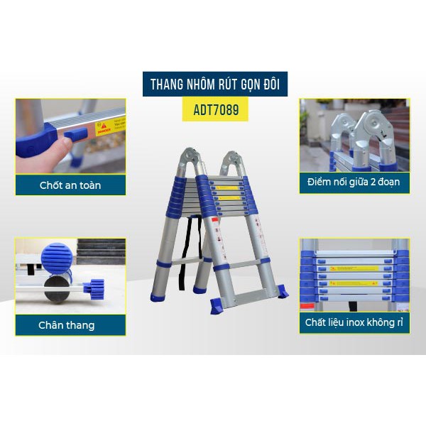 Thang nhôm rút gọn (chữ A) Advindeq ADT709B