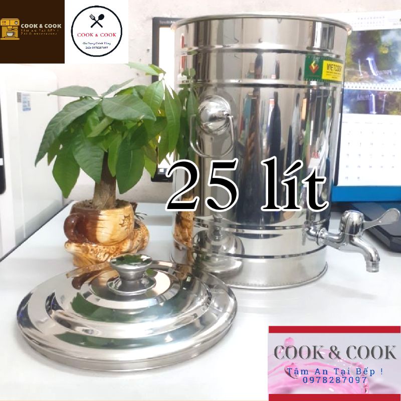 [Chính Hãng] Bình đựng nước inox 25 lít có vòi SUS 304  VIETCOOK