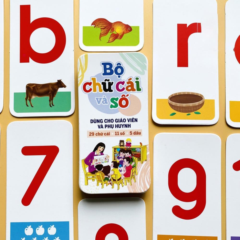 Bộ 42 Thẻ học chữ cá và số, 42 Chữ cái và chữ ghép giúp bé nhận biết chữ học tiếng việt nhanh hơn