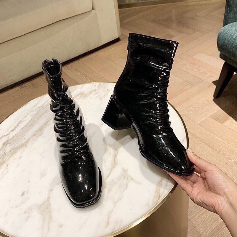 Giày Bốt Cao Gót Kiểu Dúm Da Bóng Thời Trang Phong Cách Hàn Quốc | BigBuy360 - bigbuy360.vn