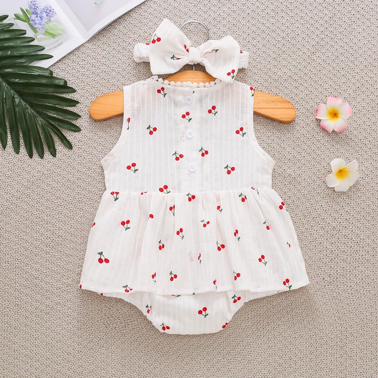 Bộ Áo Liền Quần Không Tay Kèm Băng Đô Xinh Xắn Cho Bé Gái