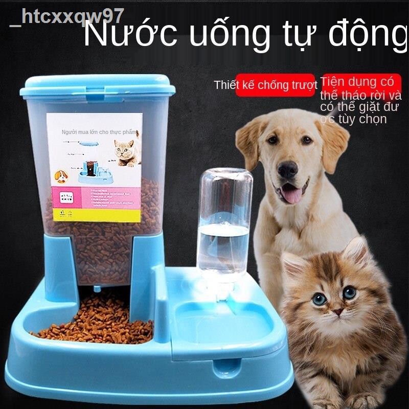 [HOT]Đồ dùng cho chó, bát khay nạp tự động, mèo, đựng thức ăn đôi vòi uống nước động thú cưng