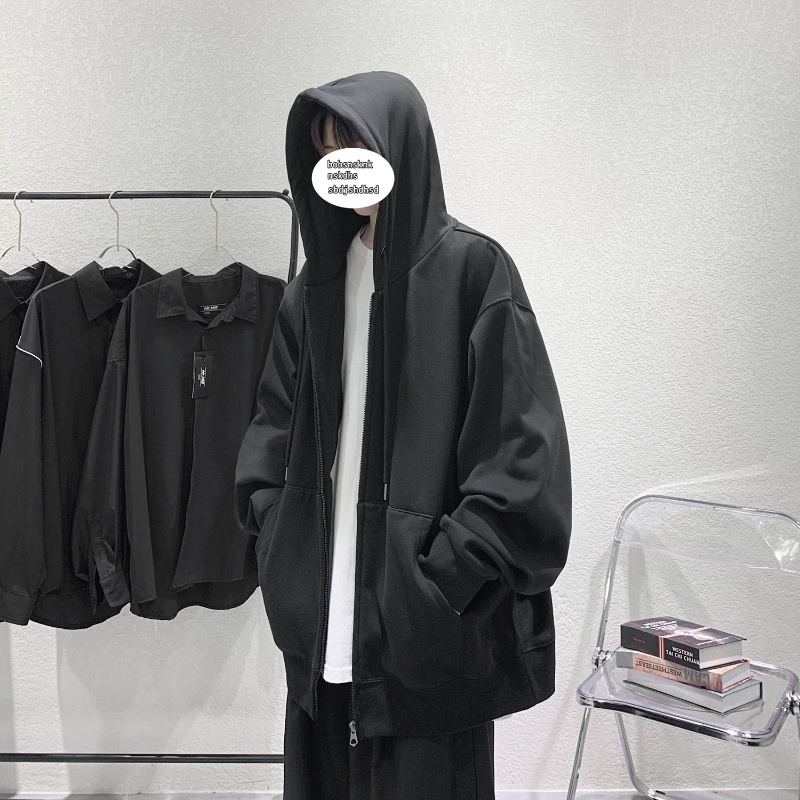 Áo khoác có mũ trùm phối khóa kéo màu trơn đơn giản thời trang dành cho nam cỡ M-5XL