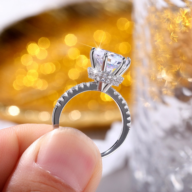 Nhẫn trong suốt đính đá zirconia 2022 cổ điển 6 prong sang trọng cho nữ