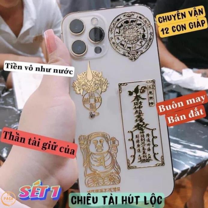 Bộ 4 Miếng Dán Điện Thoại Tài Lộc SET 1 CHIÊU TÀI HÚT LỘC Bình An Linh Phù Dán Điện Thoại Máy Tính Bảng