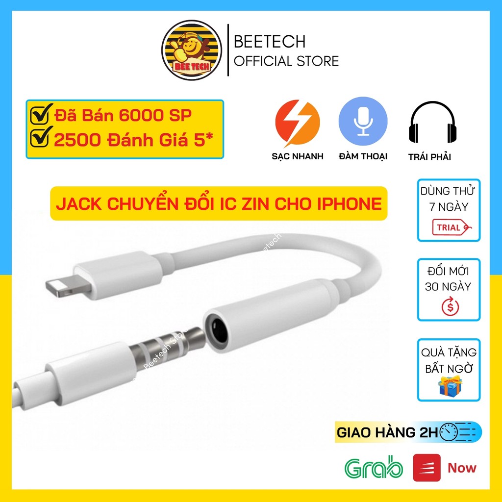 Jack chuyển iphone có mic, cổng chuyển chân sạc thành chân tai nghe 3.5mm chính hãng - Beetech