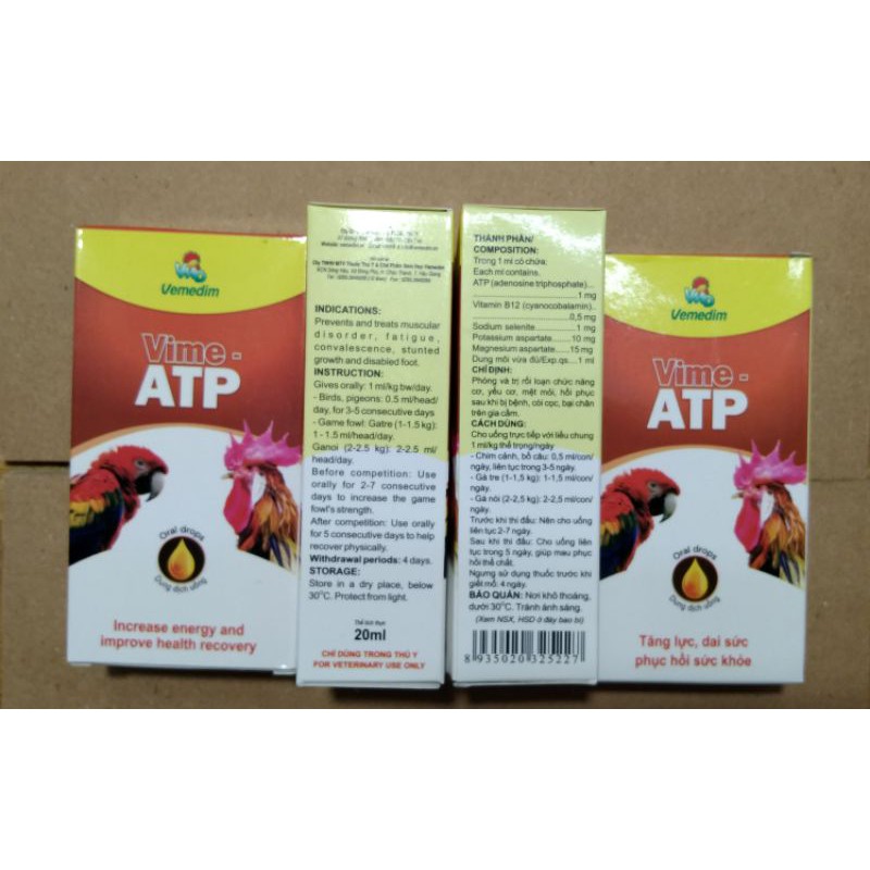 1 LỌ VIME-ATP TĂNG LỰC,DAI SỨC, PHỤC HỒI SỨ.C KHỎ.E CHO CHIM,VẸT, YẾN PHỤNG,GÀ,VỊT