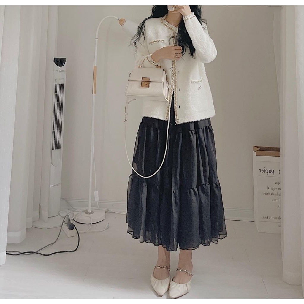 Áo Khoác Dạ Len - Áo cadigan len nữ phối ren Daski Quảng Châu