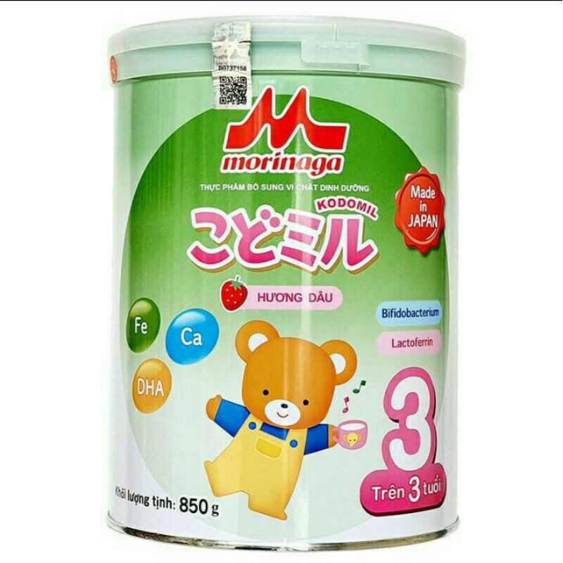 Sữa Morinaga Kodomil số 3(850g) hương Dâu/Vani date t8/2021