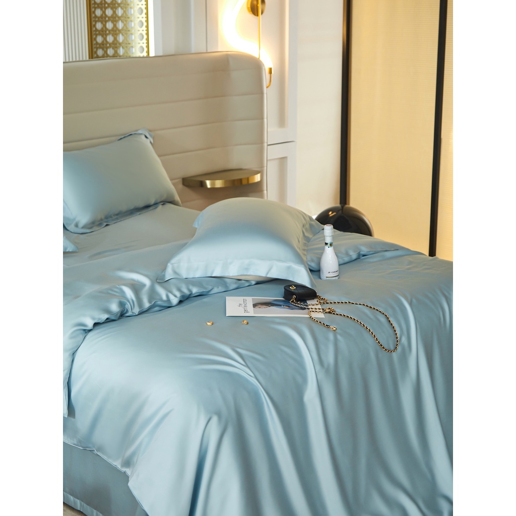 Bộ chăn ga gối trơn 100%Tencel 60s 5 món, Đủ các tone màu hot nhất năm 2023, chất liệu siêu mềm mát mịn