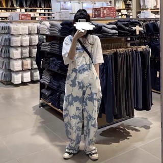 [HOT] (ảnh thật) Quần yếm tye die/ loang vải bò/jeans ống suông rộng