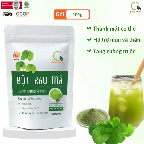 Bột Rau Má Quảng Thanh 100% Nguyên Chất Sấy Lạnh - Giải nhiệt, làm mát, thanh lọc cơ thể - Gói 100 gr