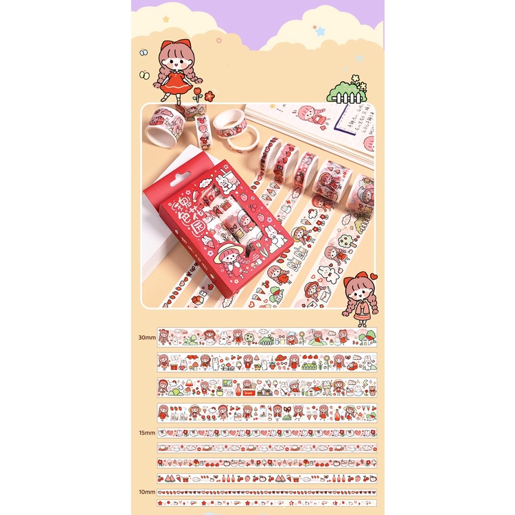 Washi Tape Hộp 10 Cuộn Băng Keo Hoạ Tiết Cute Dán Sổ Tay Decor Trang Trí Bullet Journal WS22