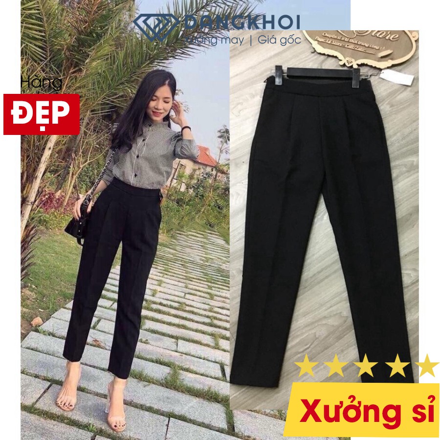 [Mã FAMAYWA giảm 10K đơn 50K] Quần Baggy Nữ Lưng Cao, Quần Tây Nữ Vải Lưng Thun Cạp Cao Ống Suông Màu Đen B235