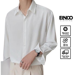 Áo sơ mi nam dài tay ELNIDO form rộng kiểu dáng Unisex Hàn Quốc màu Trắng-Đen mềm mịn ,chống nhăn ,chống xù cao cấp ED01