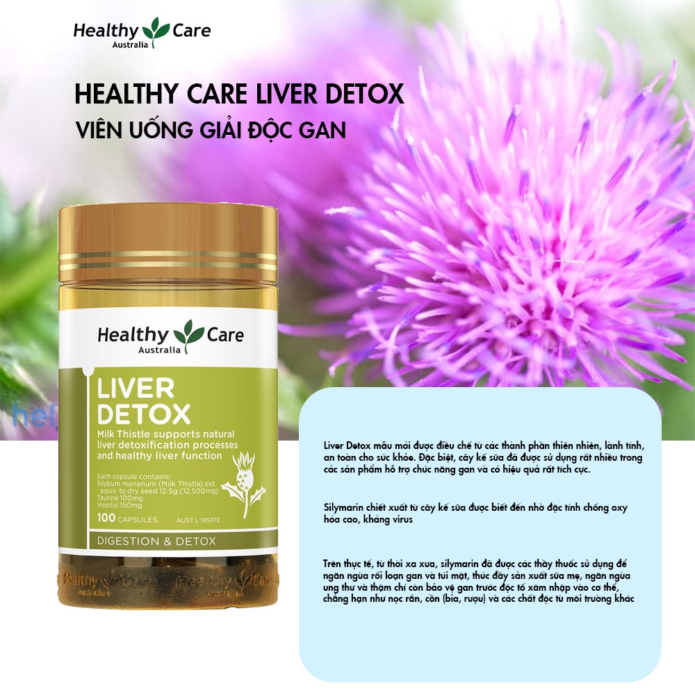 Combo Viên uống Healthy Care Liver Detox hỗ trợ thải độc gan, Mầm đậu nành Healthy care bổ trợ phát triển V1 100 viên