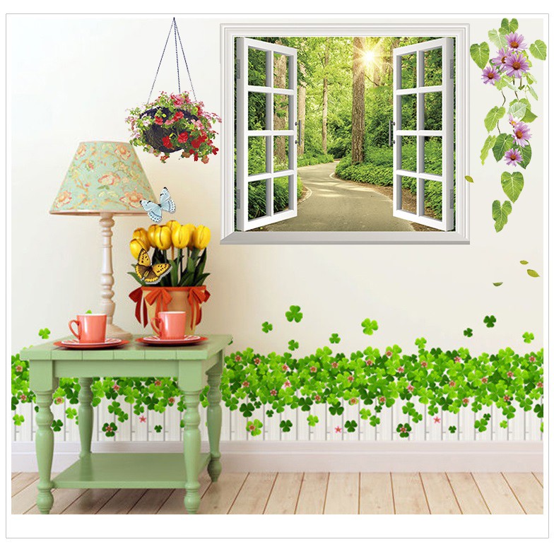 Decal Cửa sổ và chân tường cỏ ba lá AmyShop