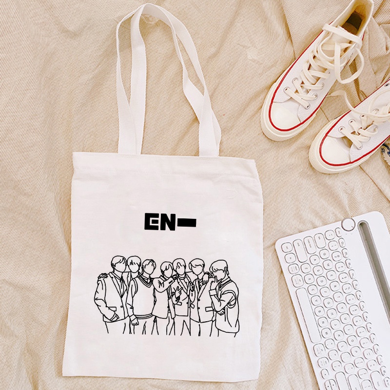 Enhypen Totebag Canvas KPOP Túi xách đeo vai Túi mua sắm thông thường Túi tote bé gái