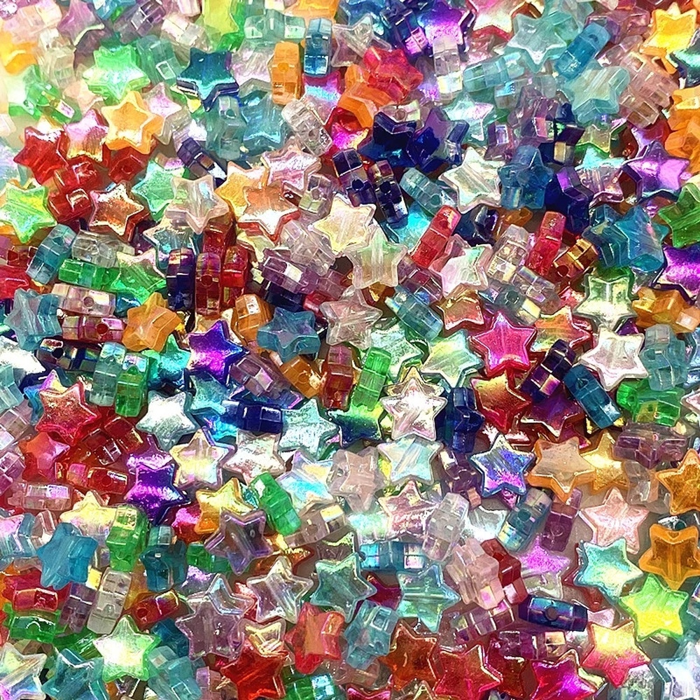 Set 100 Hạt Xỏ Lỗ Hình Ngôi Sao Năm Cánh 11mm Trong Suốt Dùng Để Làm Trang Sức Thủ Công