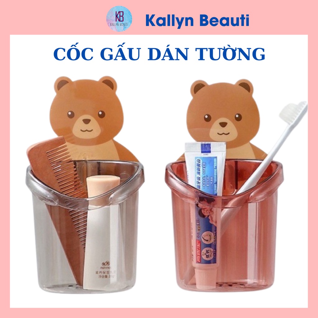 Cốc Gấu Dán Tường Đựng Bàn Chải Đánh Răng, Cốc Gấu Nâu Đựng Kem Đánh Răng Kallyn Beauti