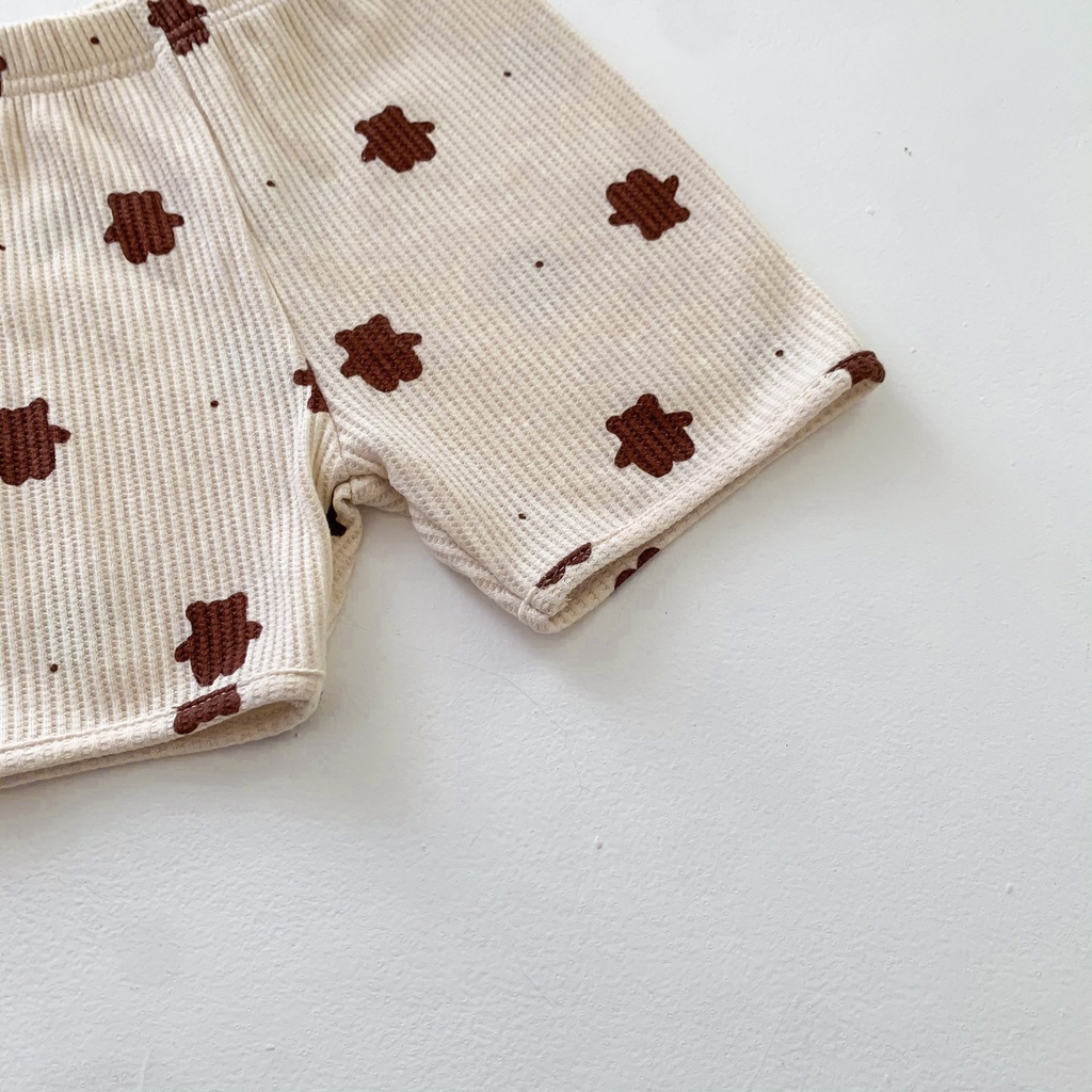 Bộ Áo Sơ Mi Sát Nách + Quần Short Cotton In Hình Gấu Dễ Thương Dành Cho Bé Gái 1-5 Tuổi