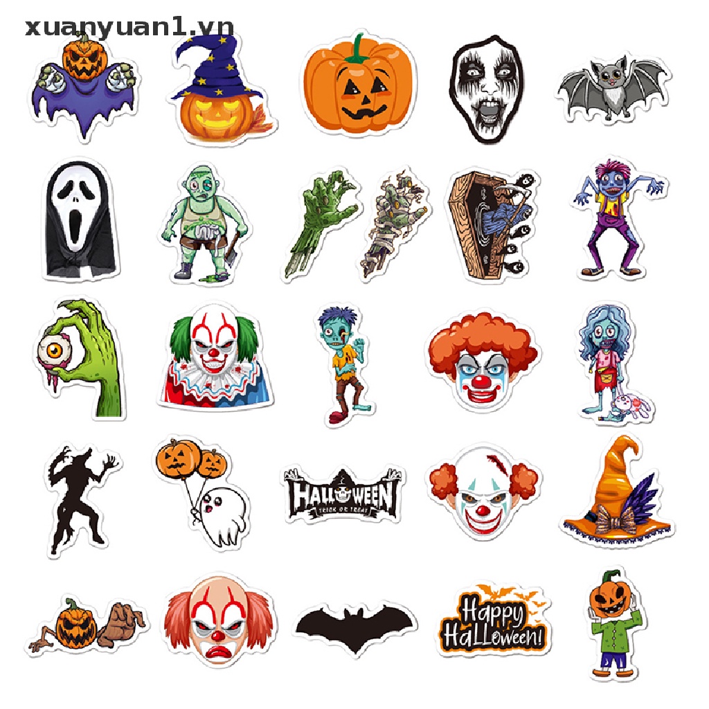 Set 50 Miếng Dán Trang Trí Laptop / Guitar / Ván Trượt Phong Cách Halloween Độc Đáo