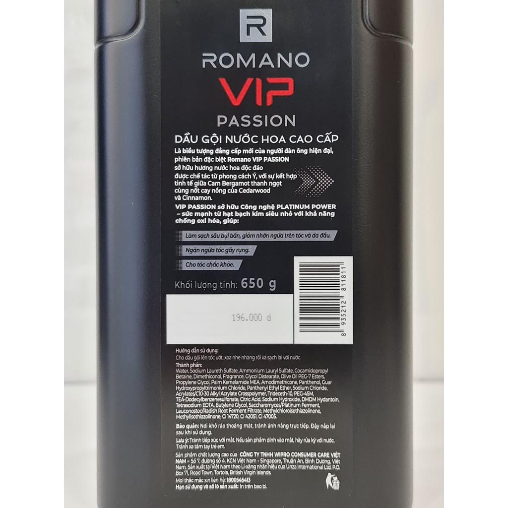 Sữa Tắm Dầu Gội Nước Hoa Cao Cấp Romano VIP 650g