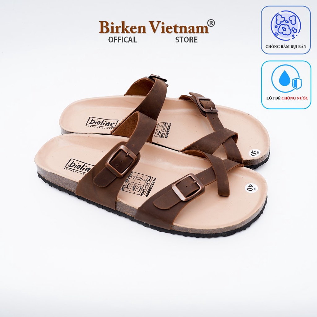 [ Lót Chống Nước ] DK06 - Dép Birken Đế Trấu, Thiết Kế Unisex Nam và Nữ Quai Dép Da Bò xỏ ngón Bioline VietNam