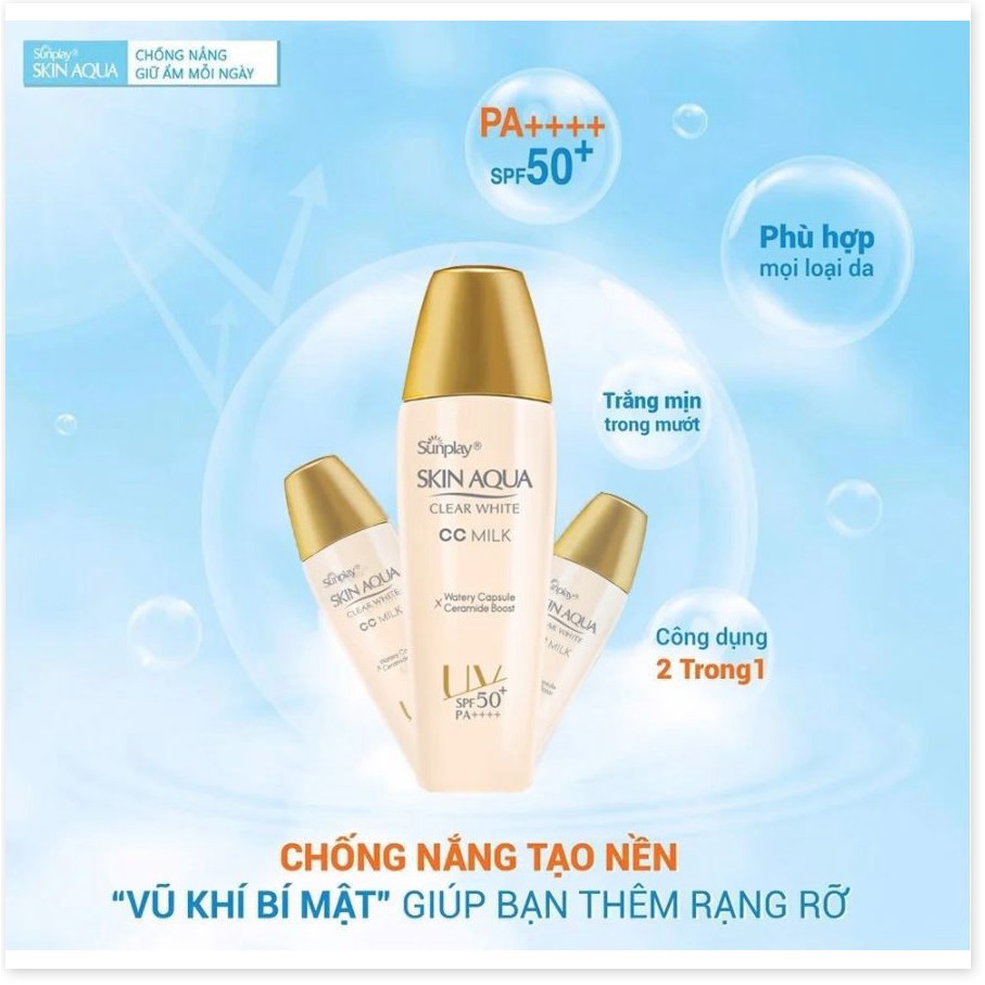 [Khuyến mãi Mỹ phẩm chính hãng] Sữa Chống Nắng Tạo Nền Trắng Mịn Sunplay Skin Aqua Clear White CC Milk SPF50+/PA++++ 25g