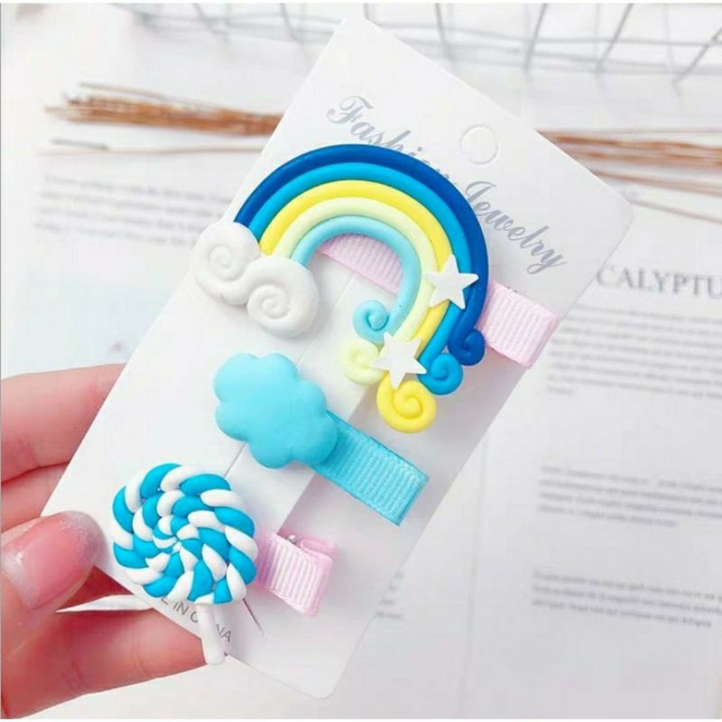 Set 3 kẹp tóc hoạt hình cho bé, kẹp tóc kẹo mút cầu vồng cực cool cho bạn gái