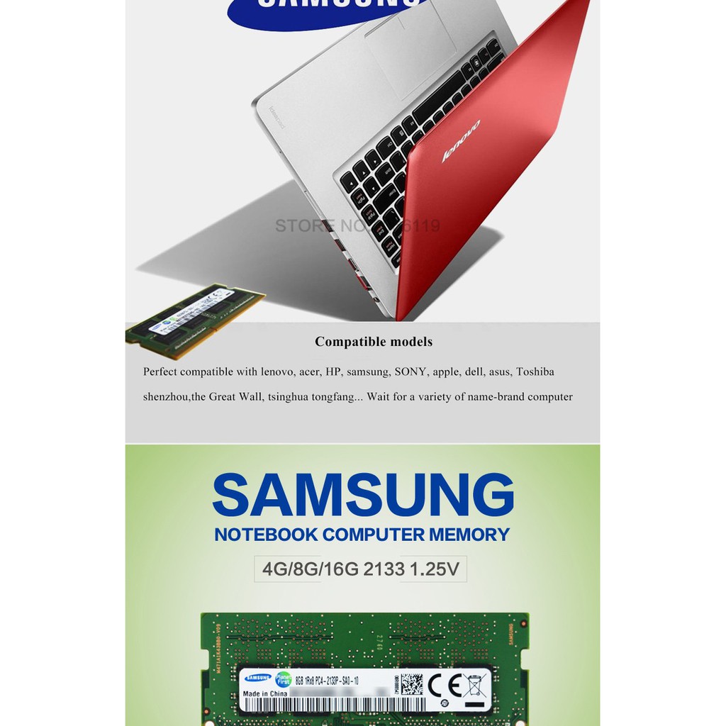 Ram Laptop Cũ Ram Laptop Samsung DDR4 8G PC4-2133P Bus 2133 Mhz BH 60 Tháng