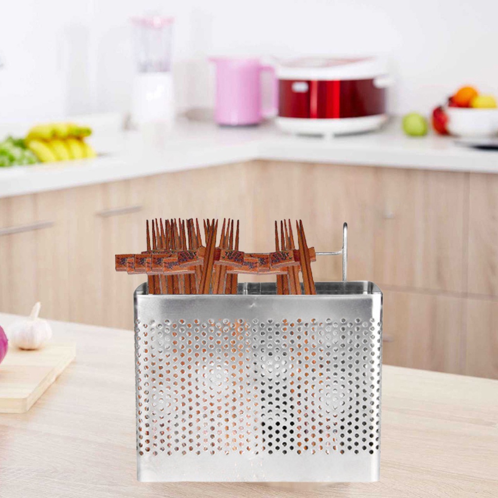 Giá Đỡ Đũa Bằng Thép Không Gỉ Có Móc Treo Tiết Kiệm Không Gian Cho Nhà Bếp