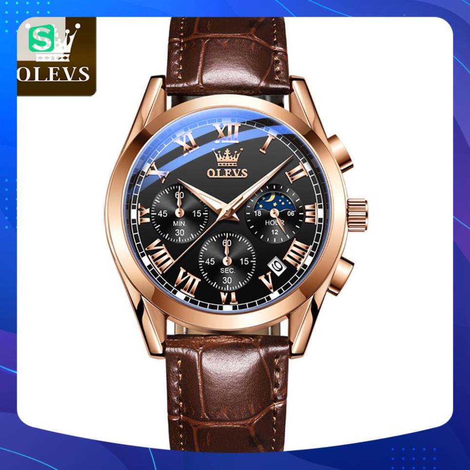 Đồng hồ đeo tay nam OLEVS 2871 cao cấp,chống vô nước,chống xước,có dạ quang,dây da,đẹp,giá rẻ,mặt tròn
