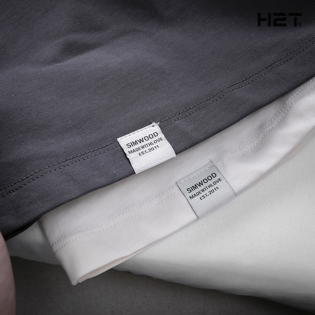 Áo phông nam trắng ghi H2T chất liệu cotton from dáng rộng không cổ ngắn tay họa tiết dòng chữ 1561