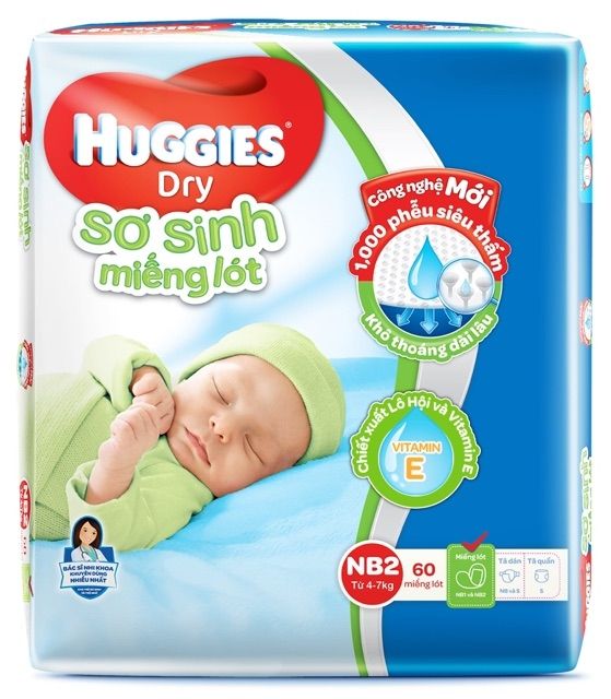 Miếng lót sơ sinh Huggies Dry newborn 1 100 miếng / newborn 2 60 miếng