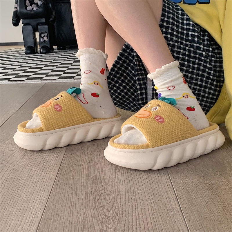 Oeteo Dép Đi Trong Nhà Đế Dày Chất Liệu Cotton Lanh Thời Trang Cho Nữ
