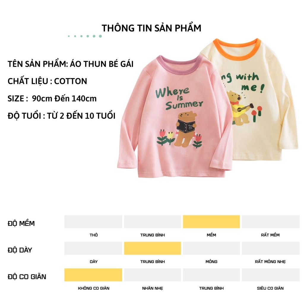 Áo thun dài tay bé gái 27Kids 27Home thu đông nữ 100% Cotton cho trẻ từ 2-10 tuổi GLTS1