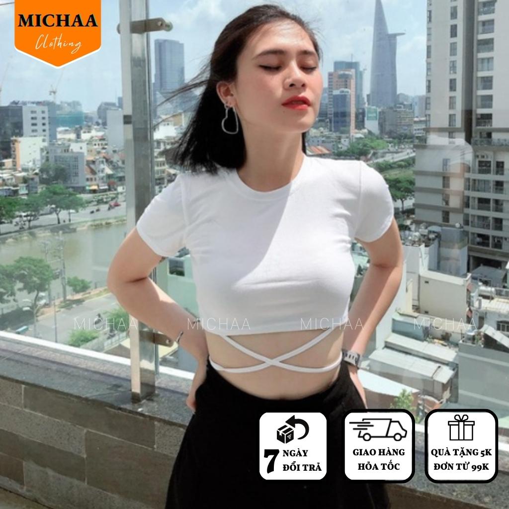 Áo Croptop Kiểu Nữ DÂY QUẤN BỤNG Tay Ngắn Sexy Ôm Body - MICHAA