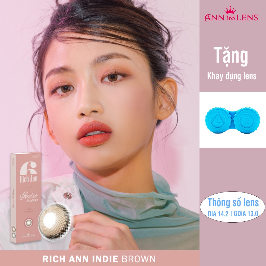 Lens mắt 1 ngày Indie Brown ANN365 màu nâu tây, kính áp tròng nội địa Hàn cao cấp đeo thoải mái suốt 24H đủ độ cận