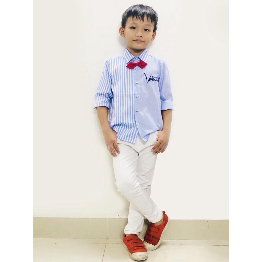 Áo sơ mi sọc phối nơ bé trai