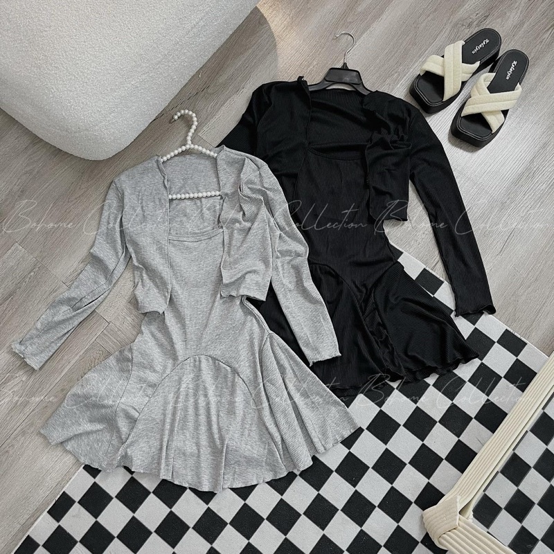 Sét đầm body dây kèm áo khoác