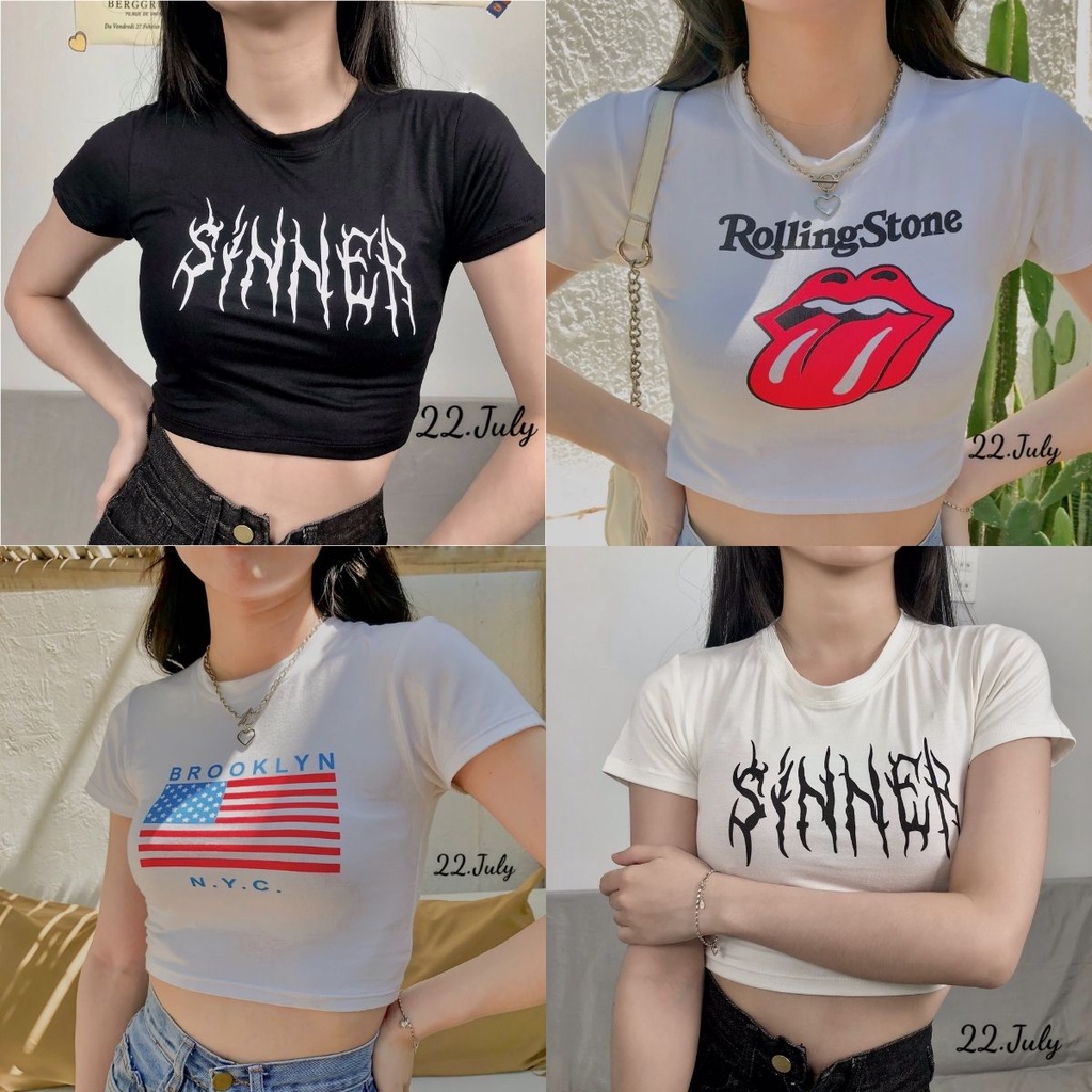 [Mã FAMARAL1 giảm 10K đơn 50K] Áo thun croptop nữ in hình, kiểu croptop ôm kinh điển khoe eo.