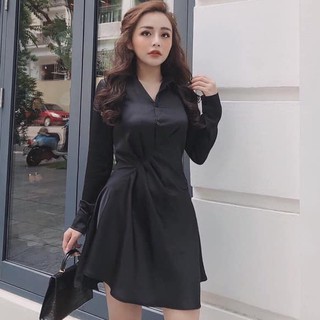 Đầm váy sơ mi lụa thiết kế dúm eo tinh tế