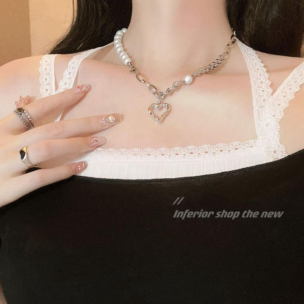 Vòng cổ mặt hình trái tim đính hạt ngọc trai nhân tạo thời trang cho nữ