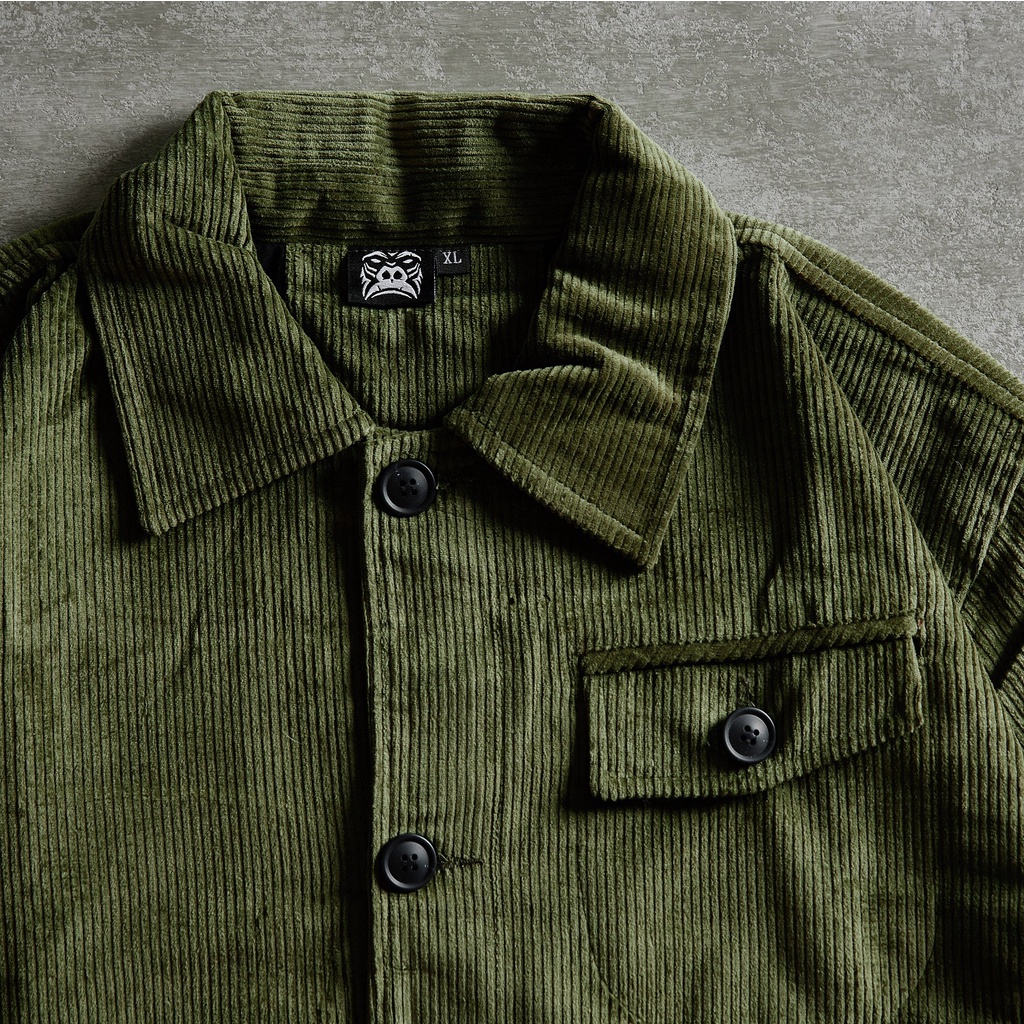 Áo Khoác Jacket Gori | Họa Tiết Trơn Màu Rêu Khuy Đen Dành Cho Nam